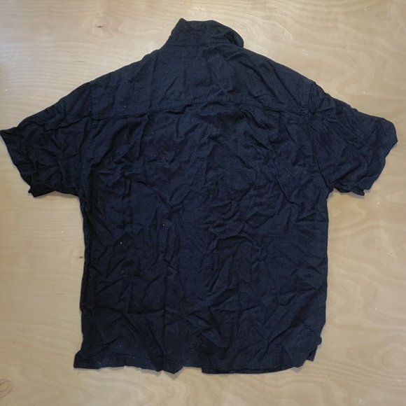 Caribbean Joe Hawaiian Shirt Size L Rayon-Poly Palm Tree Button Down Black - Picture 6 of 6